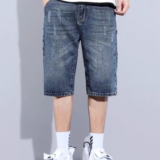 Summer Thin Denim Shorts Men's Straight Loose 2024 New Washed Stretch Casual Five-point Pants