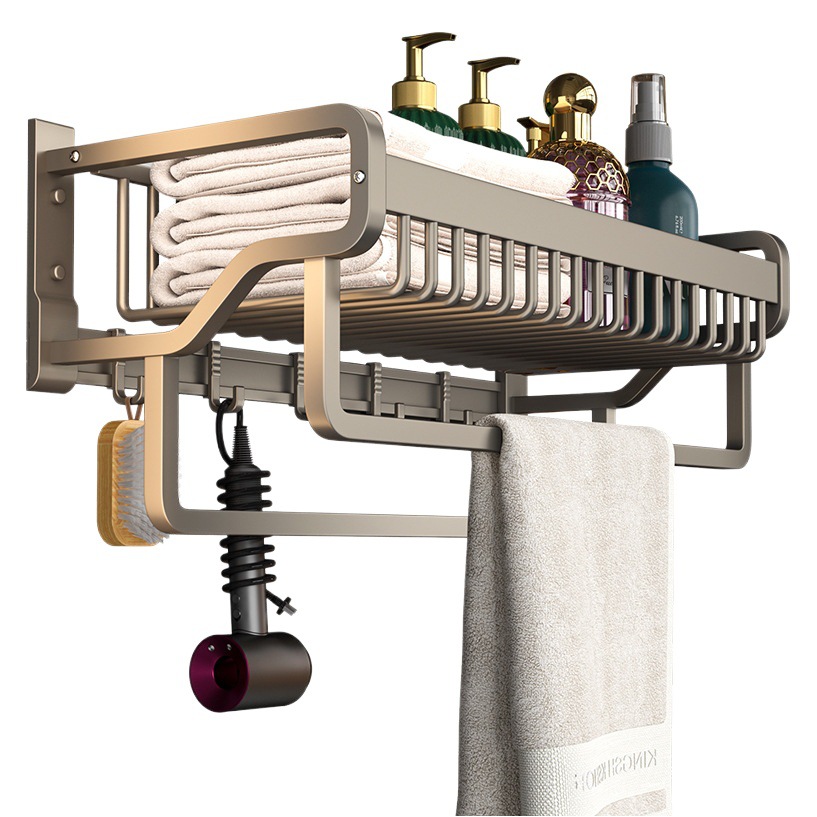 Espacio de suministro de fábrica pistola de aluminio gris ponche libre montado en la pared toallero estante de almacenamiento traje de baño