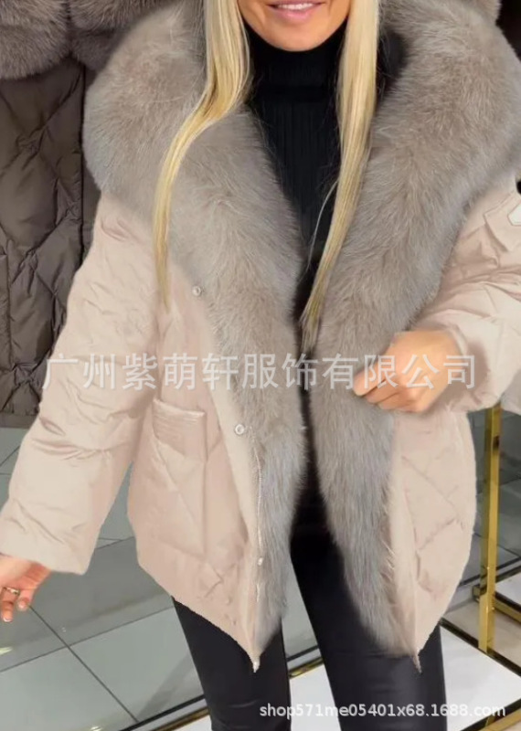 2025亚马逊秋冬新款跨境欧美时尚外贸女装气质优雅连帽中长款棉服|undefined