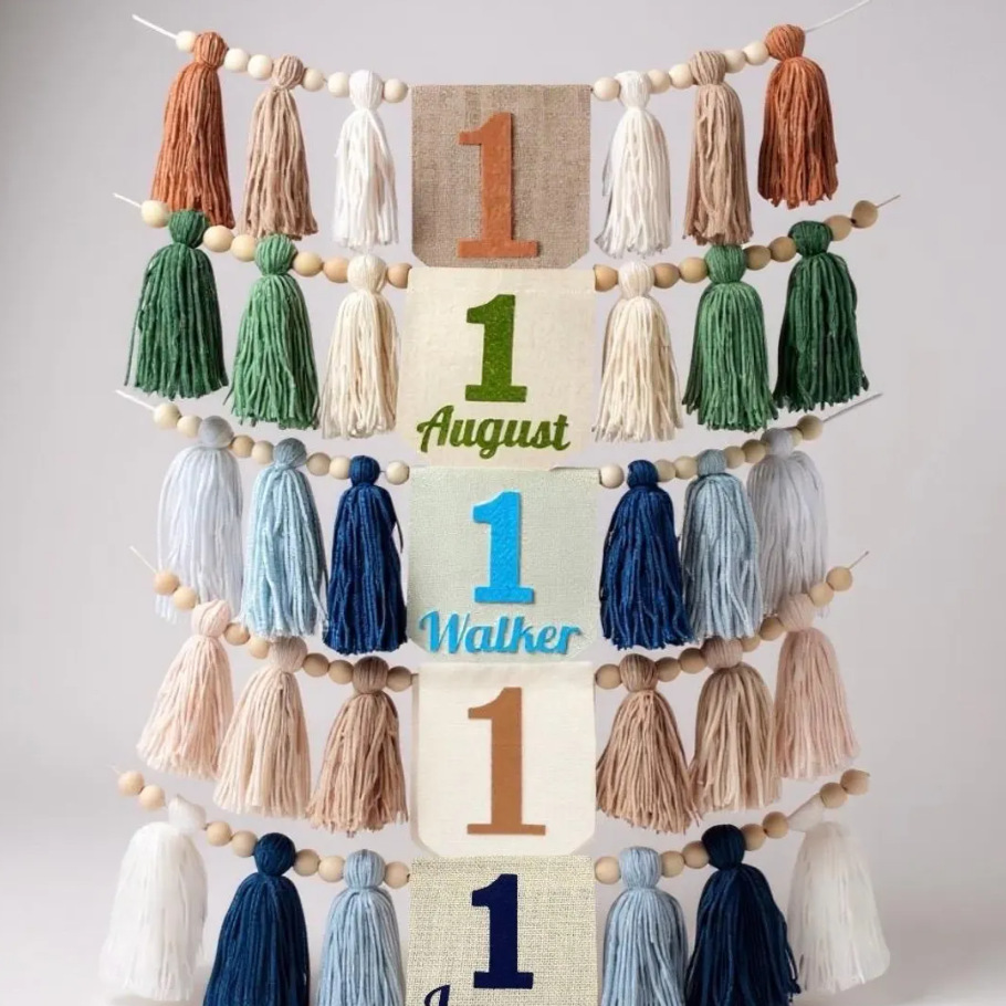 Personalizado estilo bohemio de un año de cumpleaños bebé bancarta silla alta estilo rustico pastel accesorios de fotografía