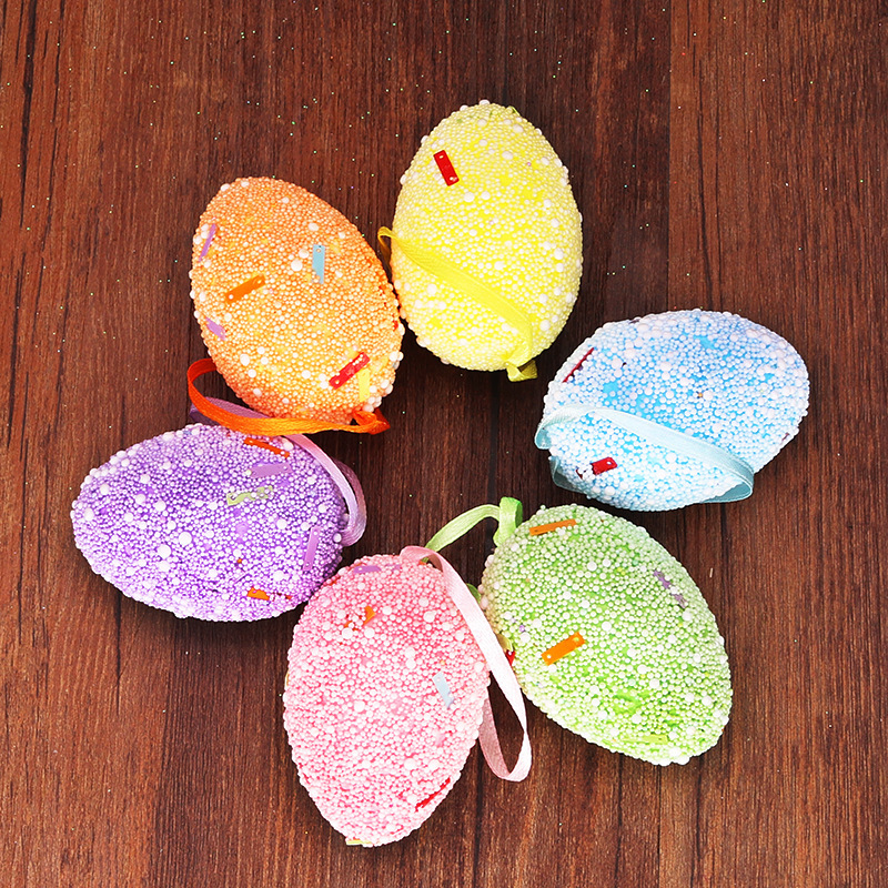 Nuevo huevo de Pascua 4*6 espuma con tiras brillantes adornos para niños de jardín de infantes colgante spot al por mayor