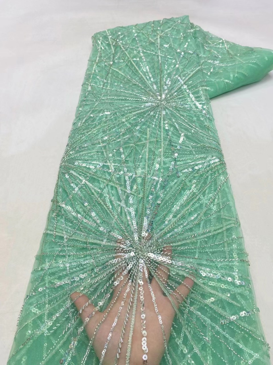 Fuegos artificiales de verano rayas lentejuelas encaje vestido europeo y americano los niños tela bordada JX3556