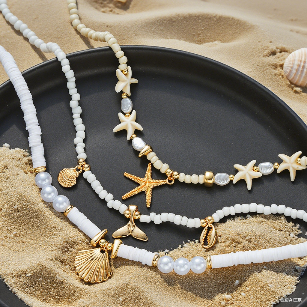 Set collana tre pezzi stella marina conchiglia e perle stile mare_voghion.com