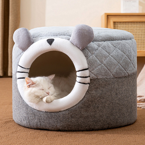 Autumn and winter warm sleeping cat nest dual-purpose stool cat closed nest dog small puppy kitten pet nest