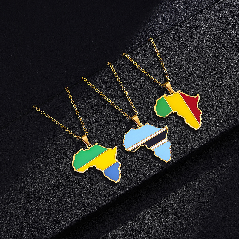 Stainless Steel 18K Gold Plated Fashion Dripping Oil National Flag None Necklace display picture 6