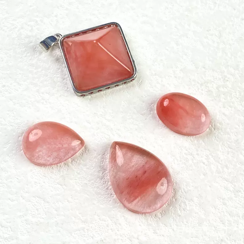 石中宝 天然西瓜红戒面 椭圆形戒面裸石半成品宝石工艺品厂家直销