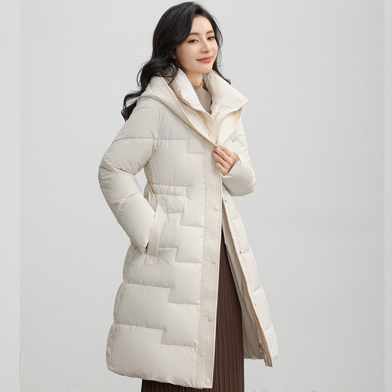 European Style Down Coat Women, Over-the-Knee Long Style, 2025 Winter New Waist-Cinching Mid-Length Thickened Cotton_voghion.com