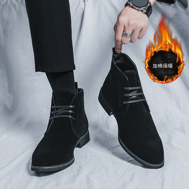 Cross-Border Large Size 48 Boots Men's High-Top Men's Boots Suede Nubuck Leather Short Boots Chinese Leather Shoes Fleece-Lined Cotton Men's Shoes