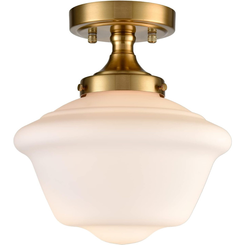 Farmhouse Ceiling Glass Pendant Light, Semi-Embedded, Milk Glass Color, Brass Metal Electroplated E26 Lamp Holder