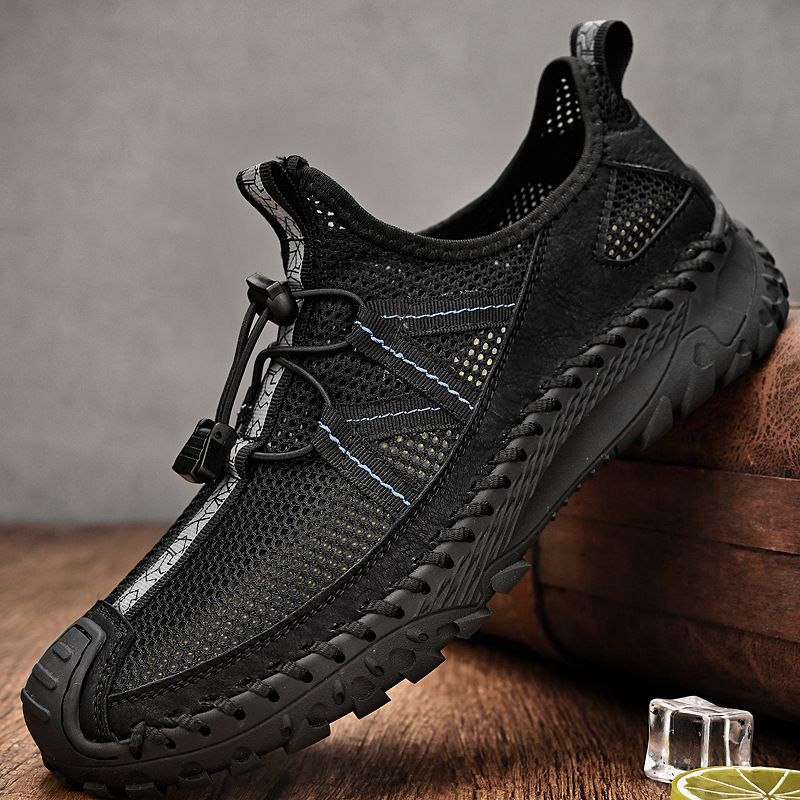 運動鞋男夏季透氣男鞋網眼透氣薄款鏤空網面鞋男士輕便黑色休閒鞋