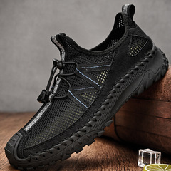 運動鞋男夏季透氣男鞋網眼透氣薄款鏤空網面鞋男士輕便黑色休閒鞋