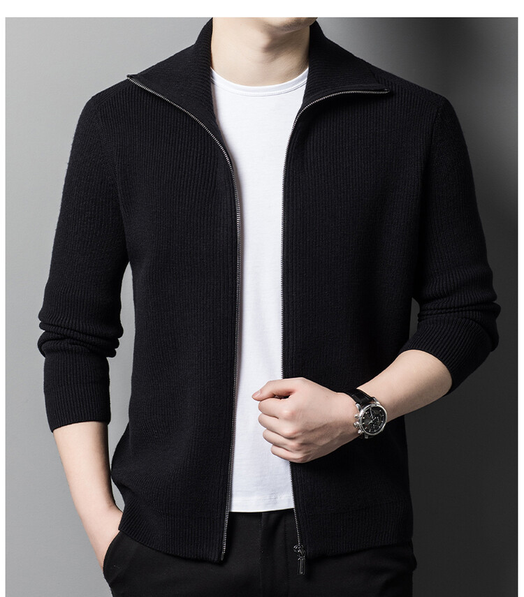 Nuevos productos transfronterizos de otoño y invierno para hombres Cardigan cálido casual camiseta de punto de color sólido hombre de mediana edad moda con tapa