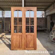 老榆木木门民宿玻璃拱形门餐厅咖啡厅复古装饰木门框家用房间门框