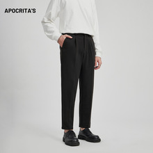 APO男装|跨境九分毛呢裤子男士秋冬直筒高级感潮流商务休闲西装裤