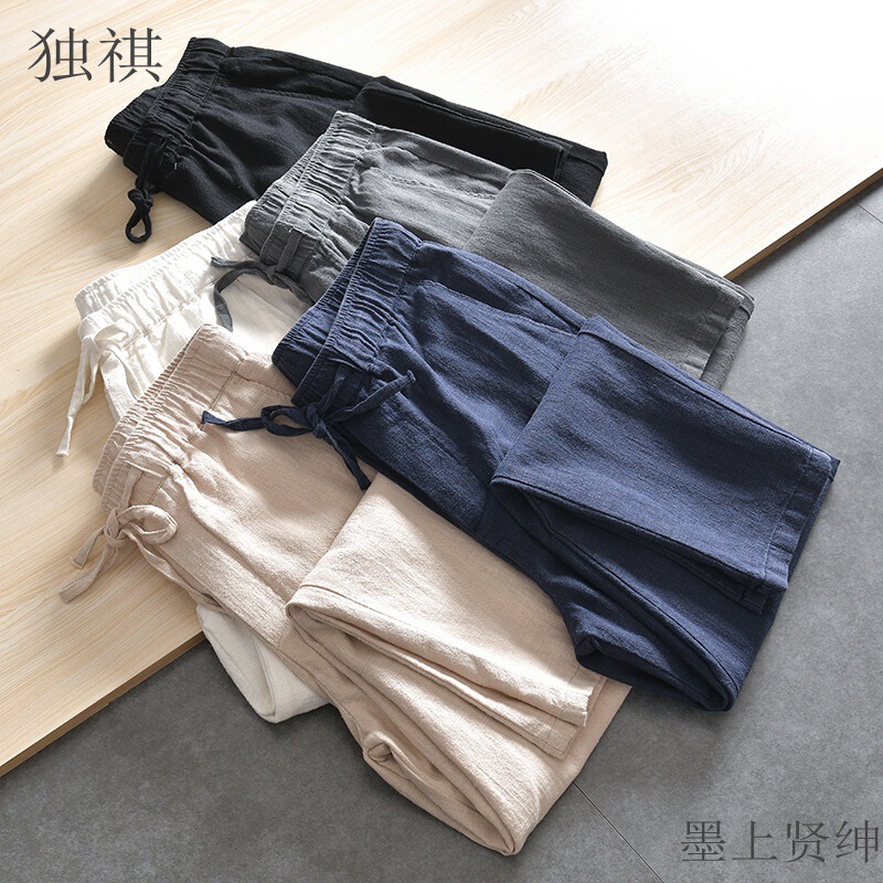 dupont technology fabric! Natural ramie! Foreign trade summer breathable cotton and linen elastic waist straight casual trousers men dupont technology fabric! Natural ramie! Foreign trade summer breathable cotton and linen elastic waist straight casual trousers men