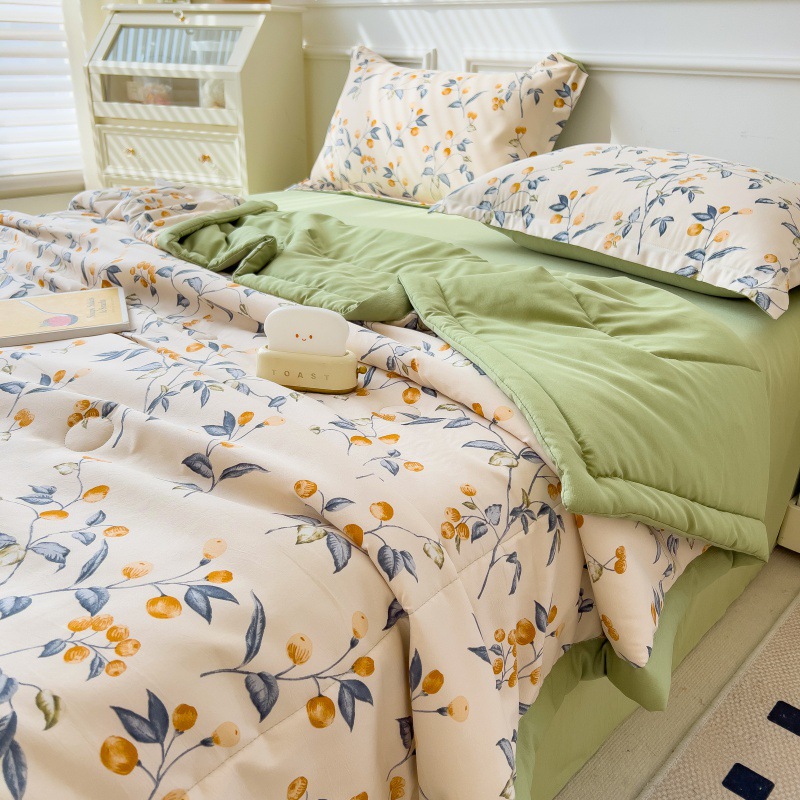 Edredón fresco de verano de hilo de doble capa Edredón de aire acondicionado simple y doble Edredón fino de verano para niños de verano Edredón lavable a máquina