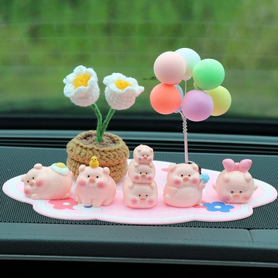 for Women, Piggy Car – Car ornaments - 5-little-pigs-mickey-light-color-balloons-lily-of-the-valley-pink-lucky-mat