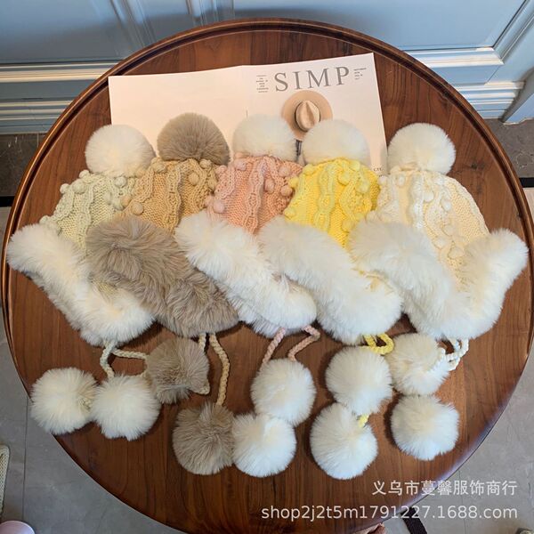 Children's demi-season cute woolen winter fleece keep warm hat