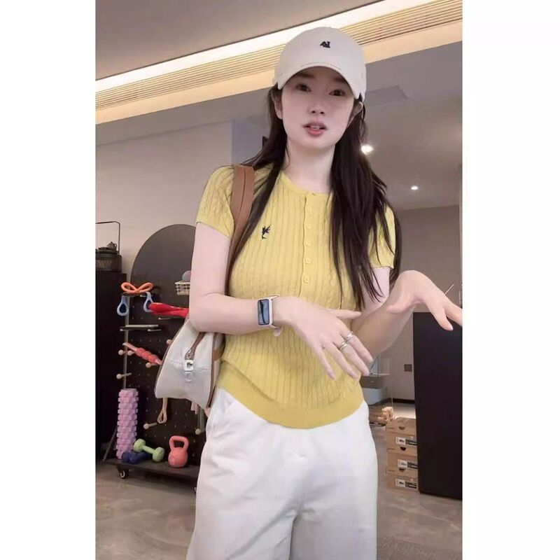 Retro Old Money Style Twist-Knit Short-Sleeved Top for Women, New Summer Style, Super Nice, Breathable, Thin, Stretchy T-Shirt