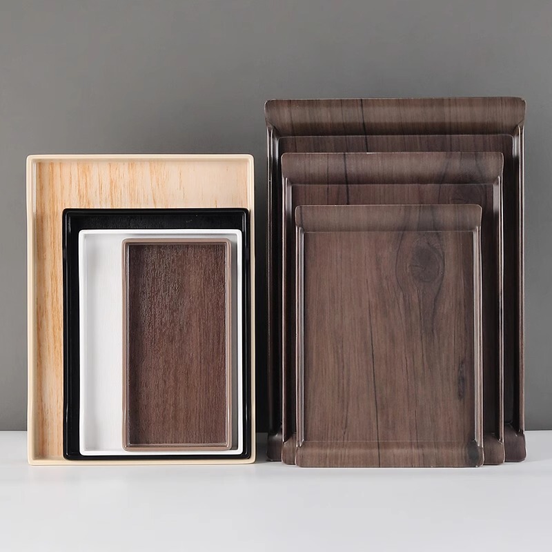 Melamine Tray Imitation Wood Grain Catering Tableware Commercial Plastic Tea Tray Rectangular Food Grade Tableware Set Extra Large