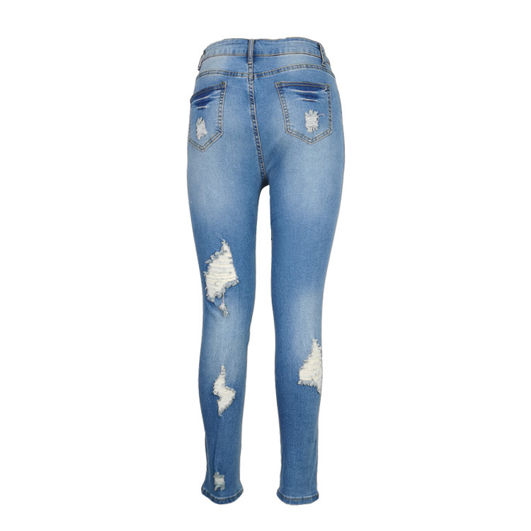 high waist printed ripped elastic slim-fit jeans NSWL135044