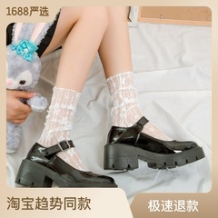 網紅ins潮堆堆襪春夏薄款蕾絲花朵網紗襪子女透氣日系JK中長筒襪