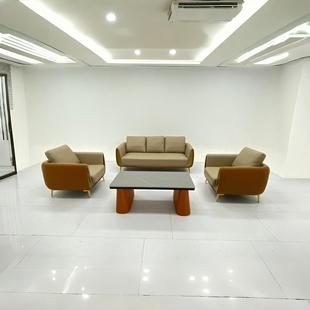 Office Leather Sofa Three-seat Business Meeting Room VIP Negotiation Leisure Light Luxury Iron Golden Office Sofa