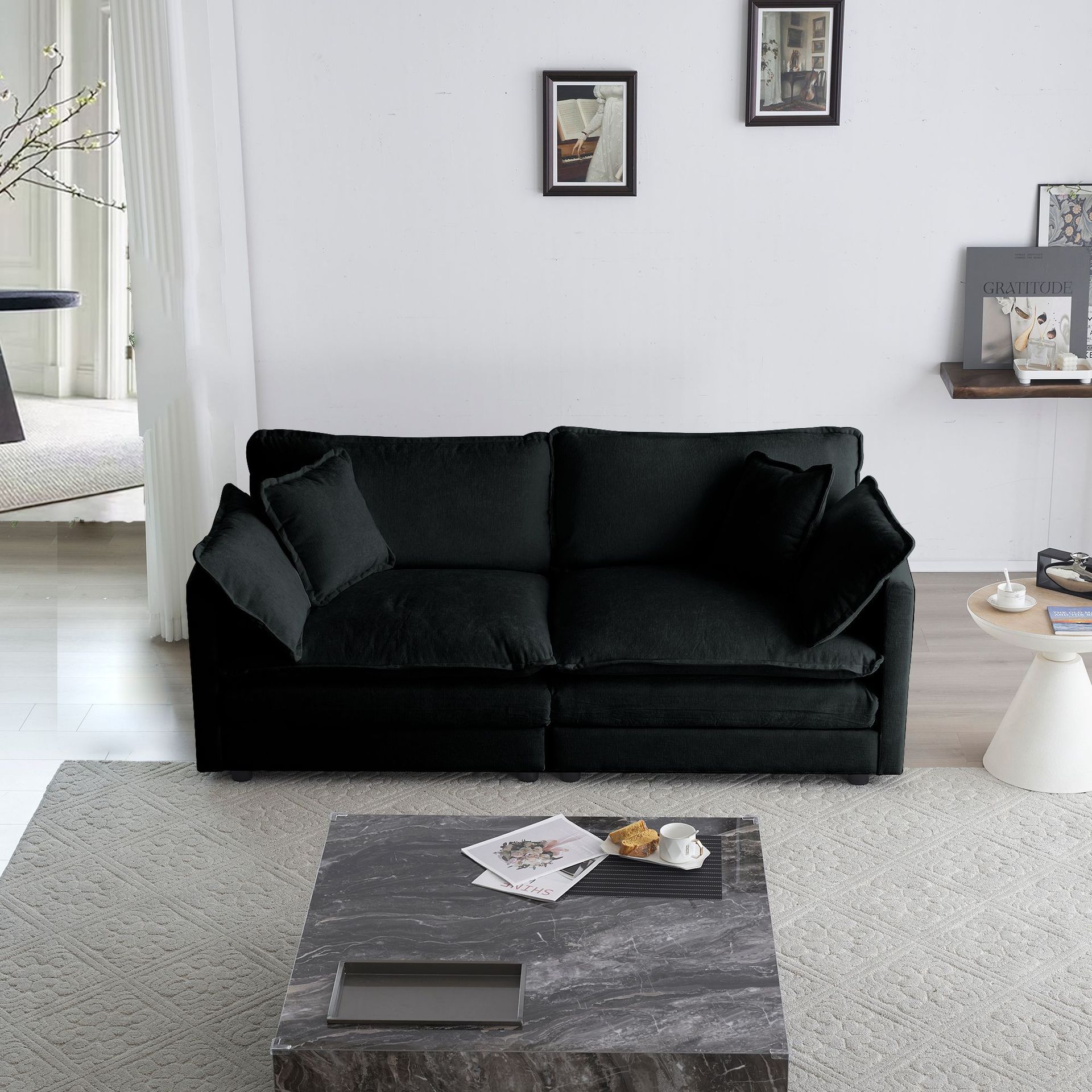 Sofá nórdico minimalista lujoso sofá balcón sala de estar pequeño sofá de tela doble sofá multifuncional trailera sofá image 3