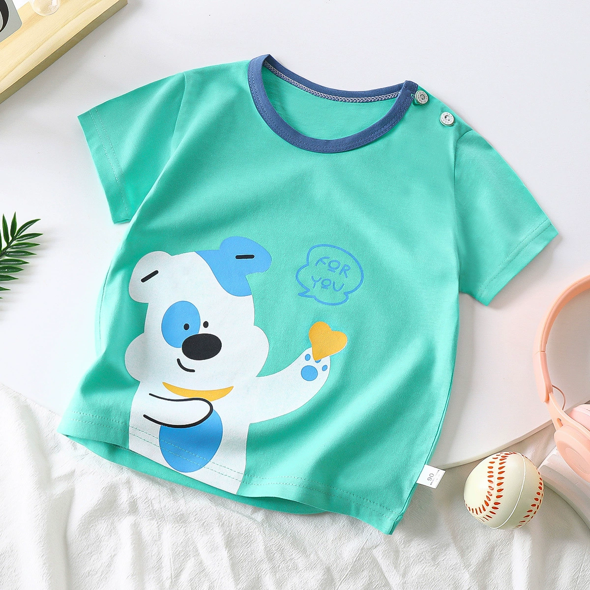 Children's Cotton Summer T-Shirt for Boys, Korean Style, Short Sleeve, Cute Cartoon Prints