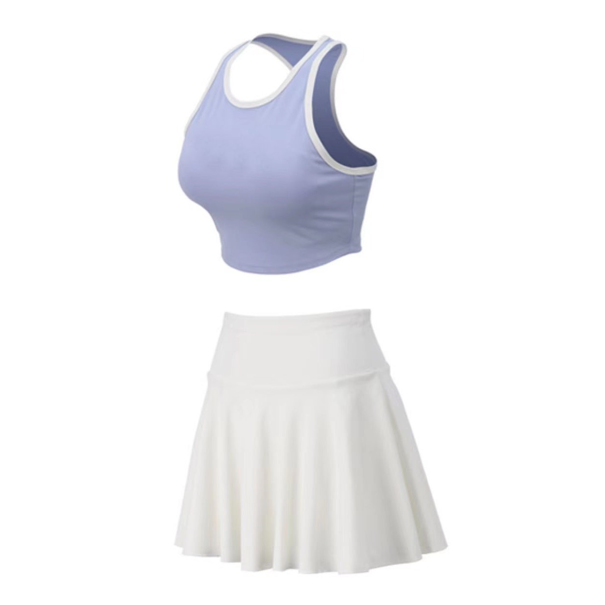 Traje deportivo de estilo coreano para mujer chaleco en forma de I con almohadilla en el pecho yoga contraste superior color anti-exposición tenis conjunto de dos piezas