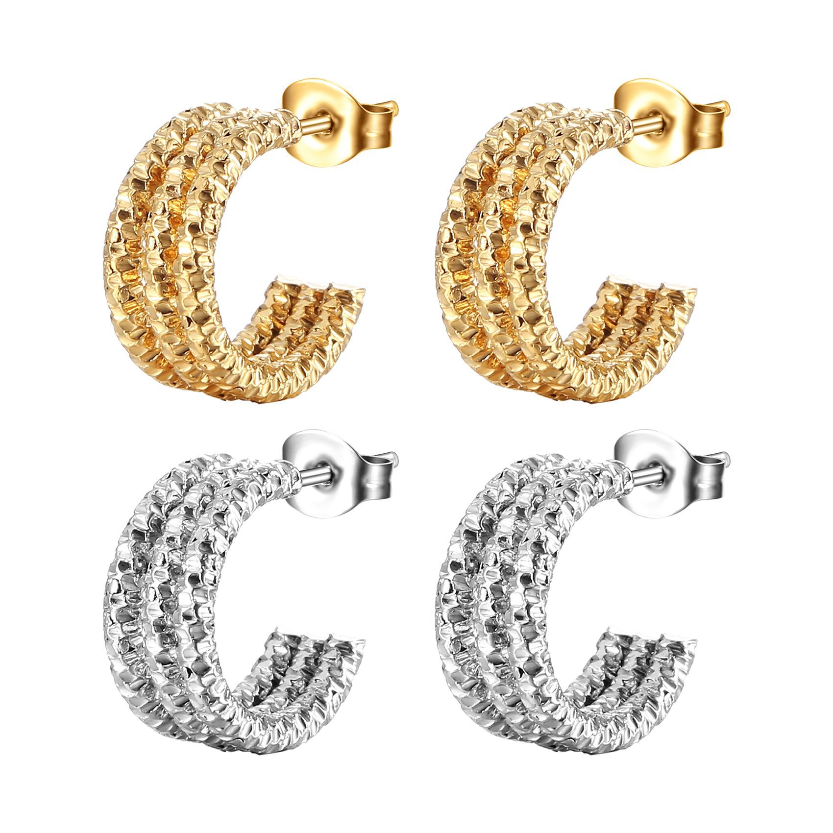 Ear Studs Classification 1 Pair Quantity PVD Coated 18K Gold Real Gold Plated C Shape 201 Stainless Steel Fashion Waterproof Non Tarnish Ear Studs