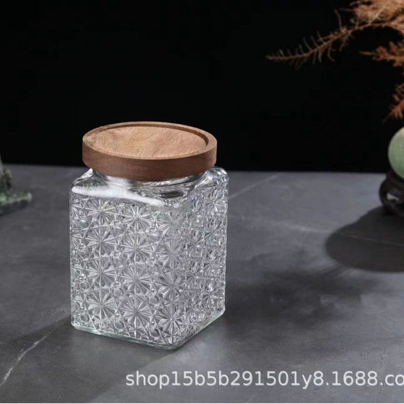 批发新款复古海棠花玻璃密封罐糖果零食储物罐干果坚果储存罐|undefined
