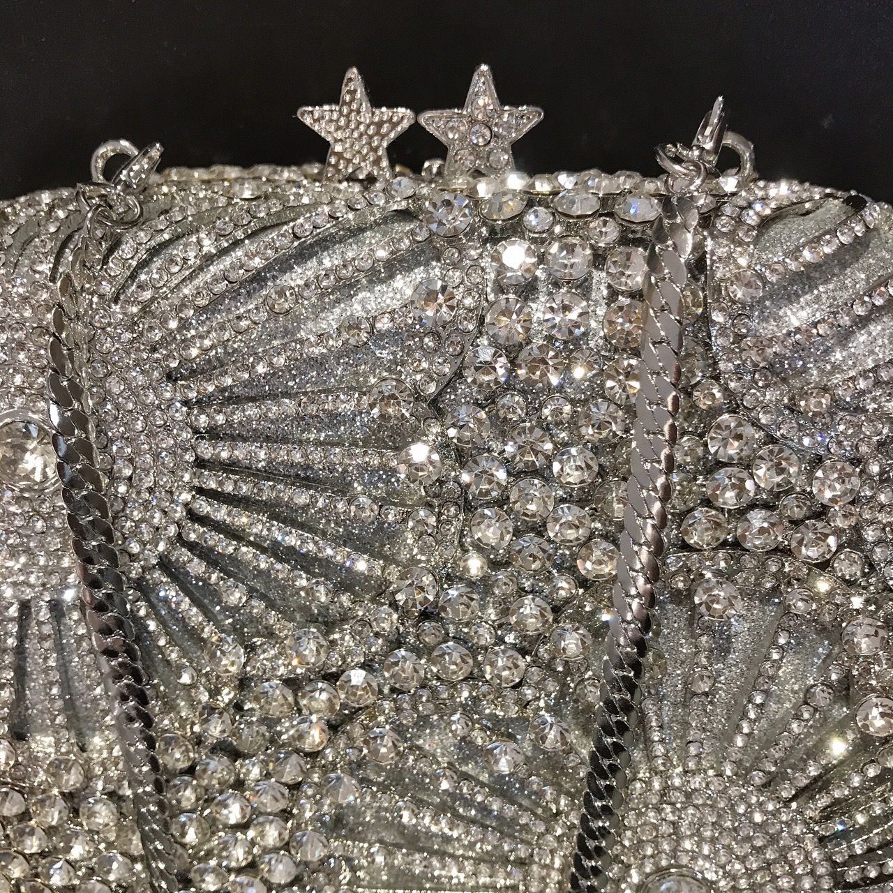 Túi clutch nữ đính đá dạ hội pha lê lấp lánh có dây xích — Bạc pha lê/không để được điện thoại, Bạc pháo hoa ngôi sao năm cánh/không để được điện thoại chi tiết 1