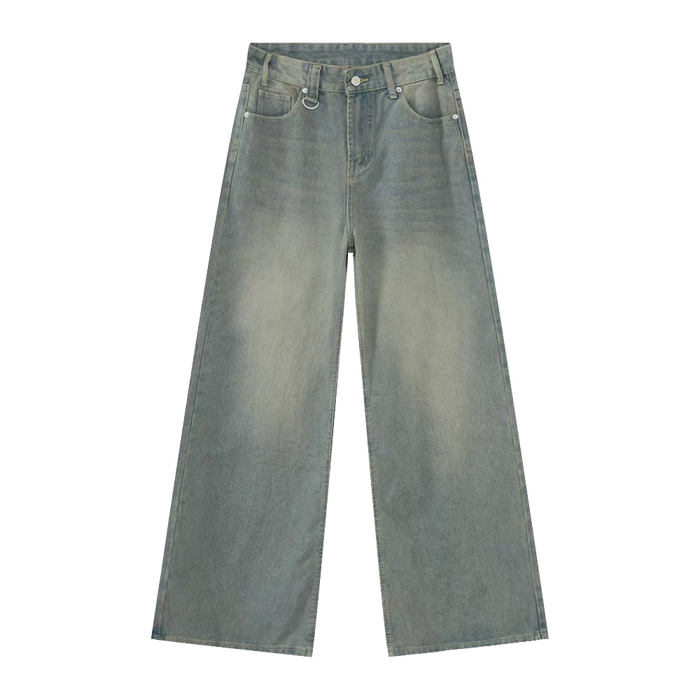 MTLCLOTHES Hombres| Nuevos productos de otoño rectos estadounidenses de piernas anchas de molienda blanca lavado super jeans sueltos