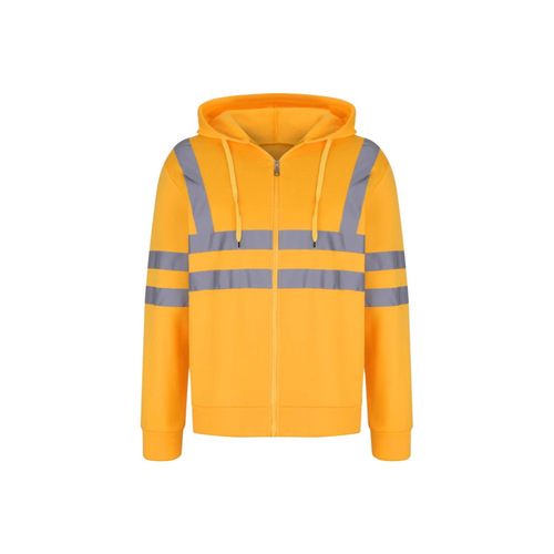 Reflective Striped Fleece Hooded Zip-Up Sweatshirt Sweatshirt for Men with Japanese Fabric