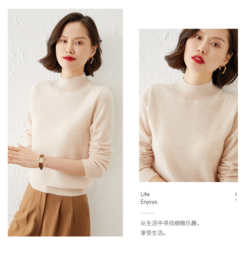 New autumn and winter collection: Semi-high-neck wool sweater, solid color pullover base layer for women, short thickened sweater for women, paired with knitted sweater pic 7