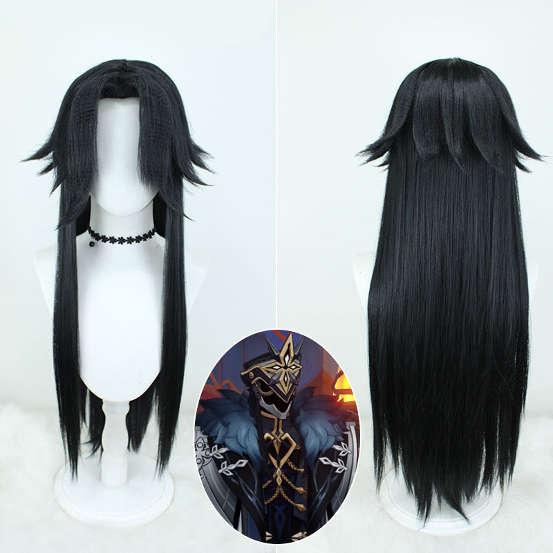 Former God Captain cos Wig Solving Rain Minister Long Hair Fools Scalp Top Black Anti-warped Layered Long Hair
