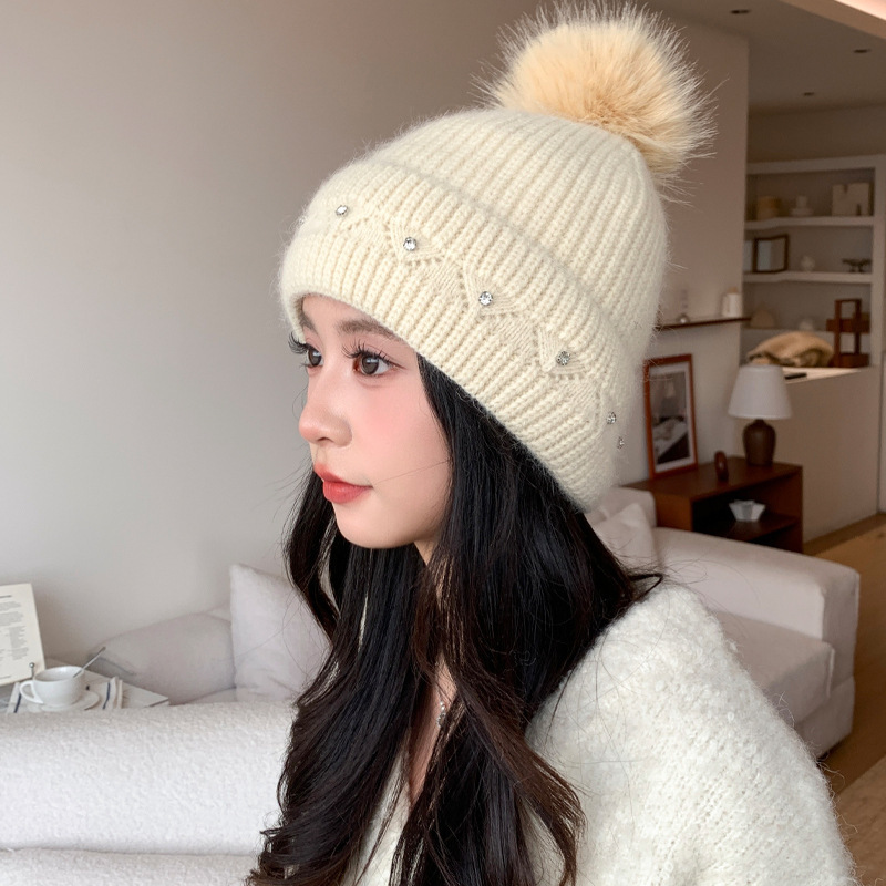 韩版秋冬季帽子女款大头围可爱毛球针织帽护耳保暖毛线帽百搭冷帽|undefined