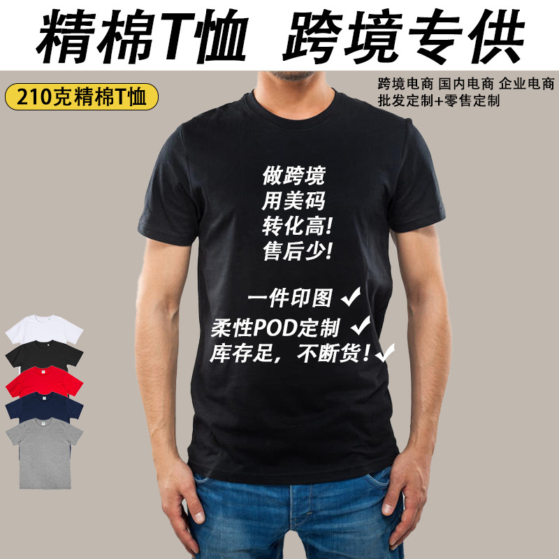 210g Combed Cotton T-Shirt Round Neck Short-Sleeved Pure Cotton T-Shirt Printed Logo Group Advertising Shirt Custom Class Uniform