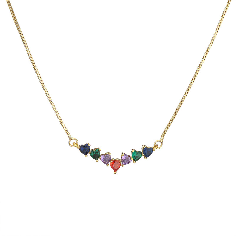 15g Weight Zircon Inlay Material Pendant Necklace Classification 1 Piece Quantity Vintage Style Color Block Heart Shape Copper Plating Inlay Zircon Pendant Necklace