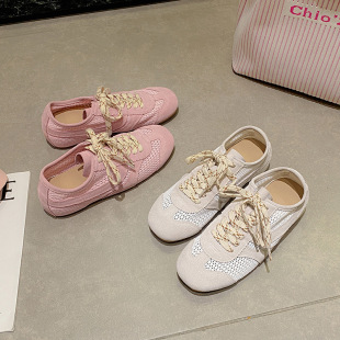 Vintage Mesh Hollow Training Shoes Women's 2025 Summer New Flat Lace-up Forrest Gump Shoes Leather Casual sneaker