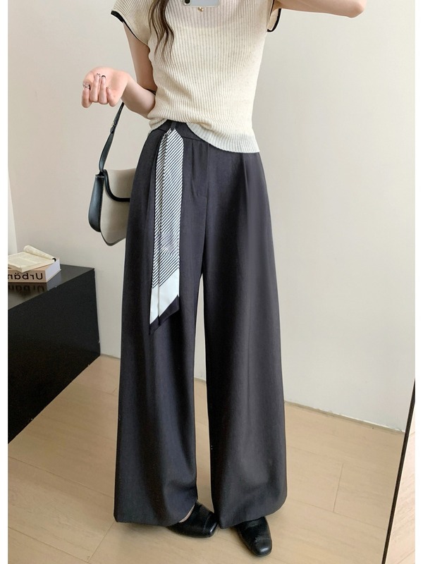 高级感简约纯色阔腿休闲裤女秋季2025新款宽松垂感高腰西装裤长裤|undefined