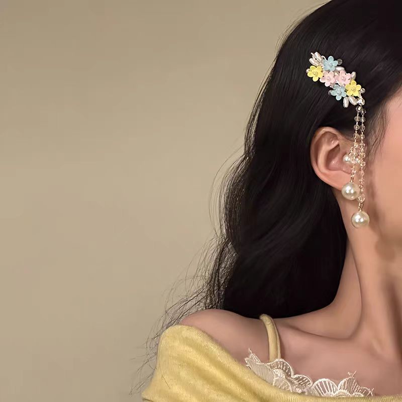 【Blumen auf Zweigen】Frühling und Sommer süße Blume Perle Quaste Clip für Frauen neue Mode exquisite vielseitige Haar-Accessoires_voghion.com