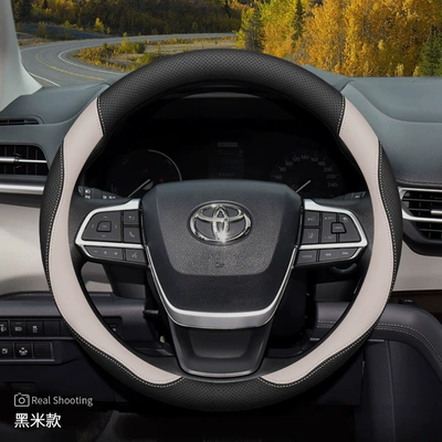 Steering wheel cover: Sienna Genuine Leather Ultra-Thin Handlebar - exclusively-for-toyota-black-rice-metal-label-default