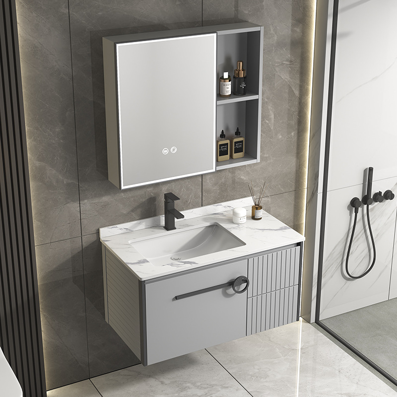 Gabinete colgante de aluminio de espacio simple gabinete de baño combinación de gabinete de lavabo de baño lavabo de pared Gabinete de espejo de belleza