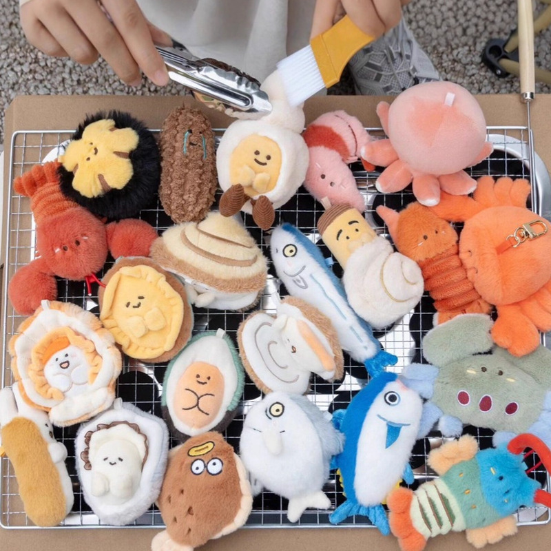 Authentic Aquarium Q Version Artificial Seafood Lobster Mackerel Bag Pendant Cartoon Cute Plush Keychain Gift