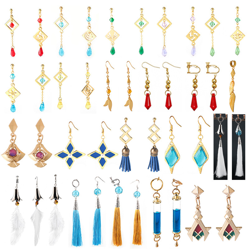 Game Merchandise: Yae Miko Earrings, Traveler Kung Ying, Xingqiu, Zhongli Single-Sided Stylish Feather Tassel Earrings