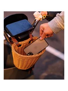 Suitable for Electric Vehicles, Front Storage Bag, Universal Multi-Functional Storage Bicycle Basket, Imitation Rattan Retro Storage God