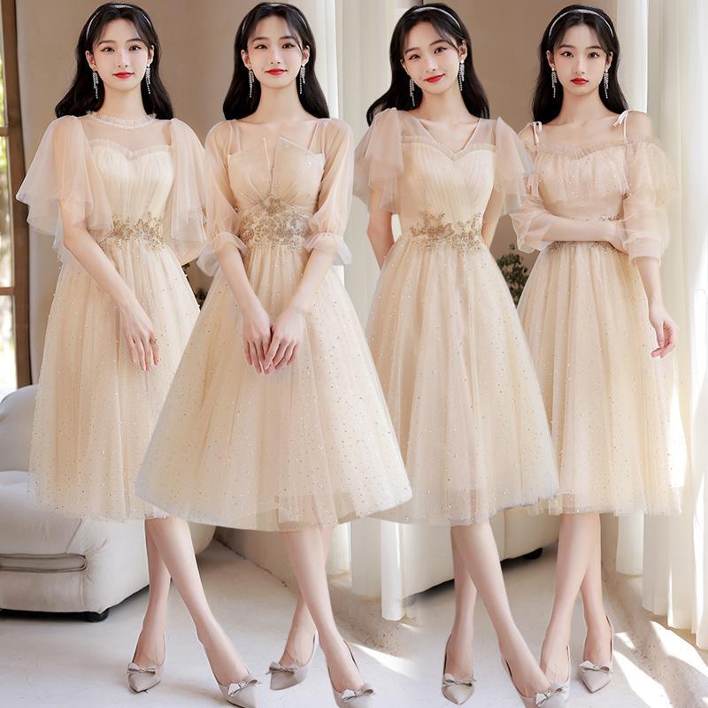 Bridesmaid's Dress Summer Female Small Fairy Flattering Host Champagne Sisters Bridesmaid Dress High-end