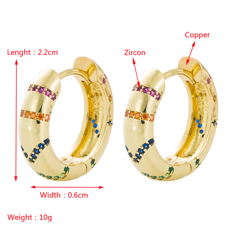 Wholesale Simple Gold-plated Copper Inlaid Colorful Zircon Ear Hoop Nihaojewelry display picture 1